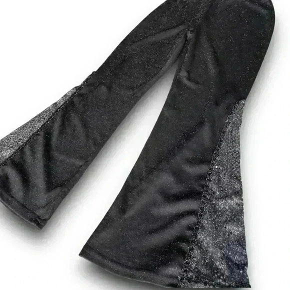 Vtg Black Silver Sparkle Pull On Stretch Pants High‎ Rise Glitter Flared Party M - Picture 8 of 10